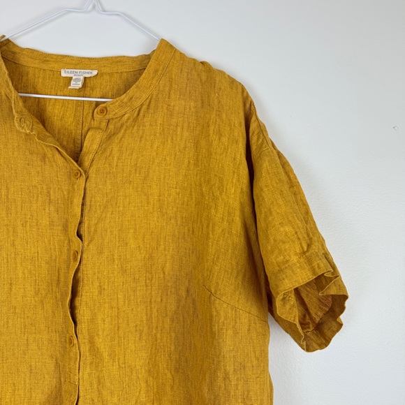 New Eileen Fisher Washed Organic Linen Button Front Dress Sustainable Minimalist - Picture 8 of 8